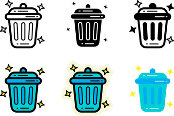 trash can icons set monochrome and colorful variations