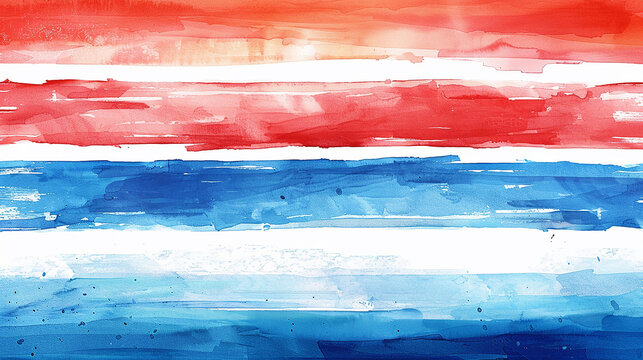 Watercolor horizontal stripes flag color red white blue 