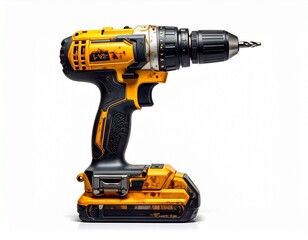 Yellow Cordless Drill on a White Background

