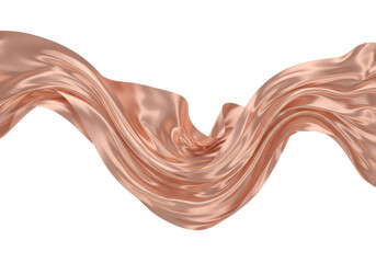 Isolated Rose Gold Wavy Fabric, Flowing Soft Cloth Material Design, Decorative Textile Art