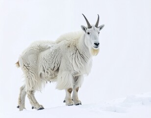Obraz premium Mountain Goat in the Snow onn white background 