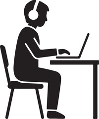 Person with Headphones Typing on Laptop Silhouette