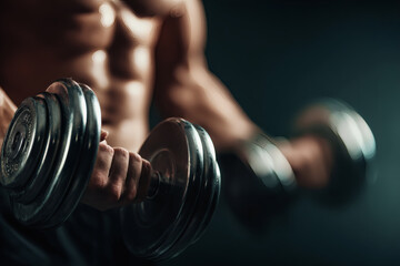 Realistic Close-Up of Muscular Arms Lifting Dumbbell in Gym