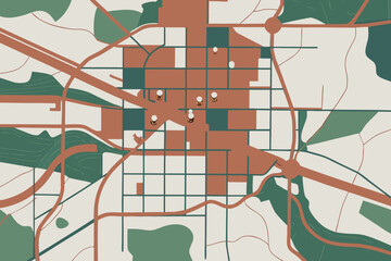 Abstract City Map with Green Spaces and Roads urban illustration map of