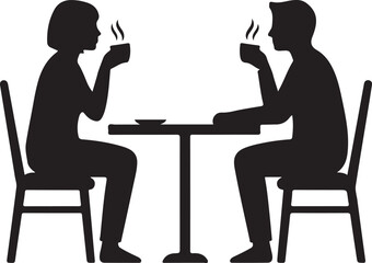 Two People with Coffee Cups Silhouette