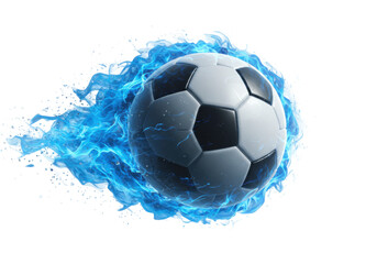 Naklejka premium Isolated soccer ball flying with blue fire flames effect design, sports, game, activity