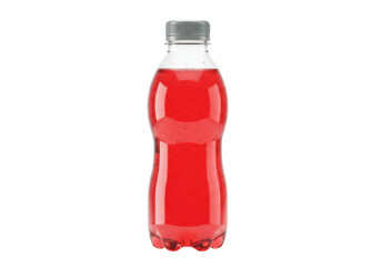 Isolated red soda beverage in a plastic bottle with a silver lid for refreshment and thirst
