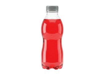 Isolated red soda beverage in a plastic bottle with a silver lid for refreshment and thirst