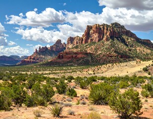 Red rock landscape under a partly cloudy sky