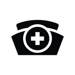 Black and white icon of a nurse s cap with a cross