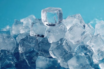 Obraz premium Close-up of ice cubes stacked and scattered