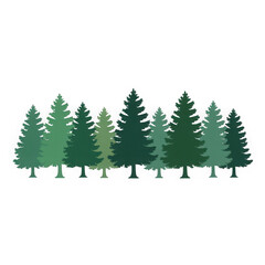 Obraz premium Green evergreen fir pine spruce trees treeline isolated on white and transparent background