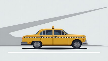 Classic Yellow Taxi Cab in Minimalist Style – Iconic City Vehicle for Urban Mobility and Travel

