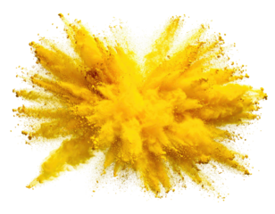 A vibrant explosion of bright yellow powder