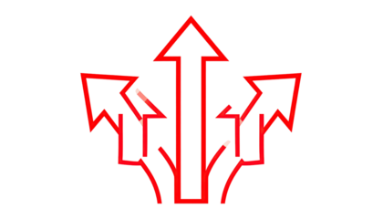 Red upward-pointing arrow graphic on black background