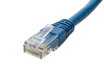 Close-up of Blue Ethernet Cable Connector backgro white isolated on a transparent background