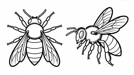 Honeybee Line Art  Two Views  Top   Side  Insect Illustration  Nature Drawing  Bumblebee S