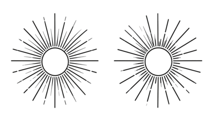 Two symmetrical radiating designs on a black background