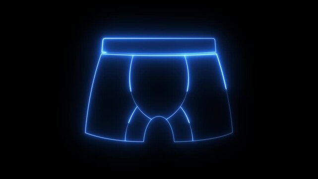 Glowing neon underpants icon isolated on black background. Man underwear icon. boxer fashion underwear. 4k motion video.