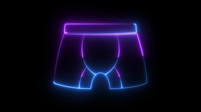 Glowing neon underpants icon isolated on black background. Man underwear icon. boxer fashion underwear. 4k motion video.