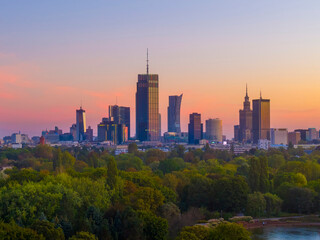 Modern cityscape of Warsaw in the morning, the capital of Poland.
