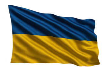 Waving Ukraine flag isolated on a transparent background, patriotic symbol