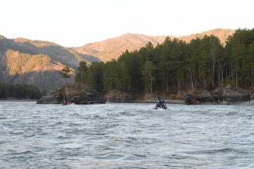 Evening on the Katun mountain river. Altai