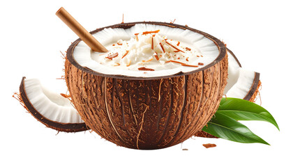 Coconut PNG, Tropical Fruit, Transparent Background, Fresh Coconut, Whole and Half Coconut, Exotic Nut PNG, Coconut Water Fruit, Summer Drink Ingredient, Island Coconut Illustration