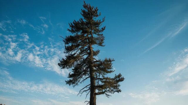 Silhouetted tree against a vibrant blue sky with scattered clouds