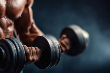 Realistic Close-Up of Muscular Arms Lifting Dumbbell in Gym
