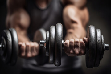 Realistic Close-Up of Muscular Arms Lifting Dumbbell in Gym