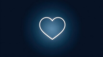 Neon Heart Outline on Dark Background with Soft Blue Glow in Modern Minimalistic Style