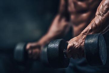 Realistic Close-Up of Muscular Arms Lifting Dumbbell in Gym