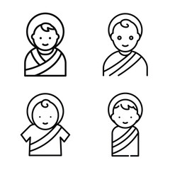 Baby Jesus icons – Black and White Christmas Holiday Vector icon set