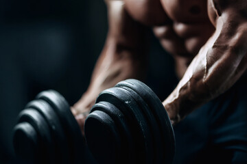 Realistic Close-Up of Muscular Arms Lifting Dumbbell in Gym