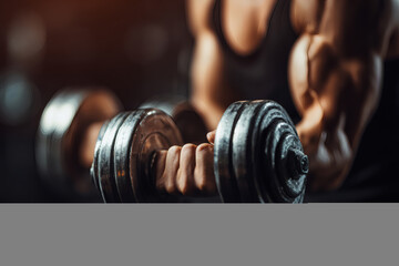 Realistic Close-Up of Muscular Arms Lifting Dumbbell in Gym