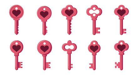 Collection of charming pink keys with heart shaped details displayed