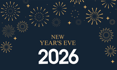 New Year's eve party greeting card with year number 2026, isolated on Gold text and background