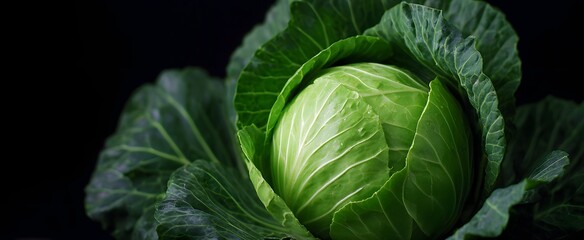 Obraz premium The fresh green cabbage head evokes vibrant crispness and refreshing natural vitality.