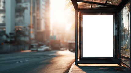 Empty city bus stop billboard