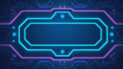 Abstract futuristic neon circuit design with glowing lines, blank center for text, vibrant color contrast, digital technology background concept
