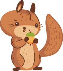 Cute squirrel holds acorn in autumn harvest vector illustration