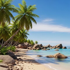 Tropical Beach Paradise with Palm Trees.