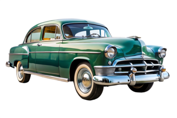 Green Vintage Sedan Car with Chrome Details Isolated vintage car classic car isolated on a transparent background