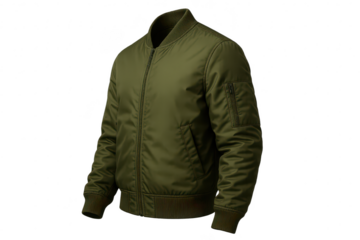 High-quality, modern olive green bomber jacket with sleek design for fashion.