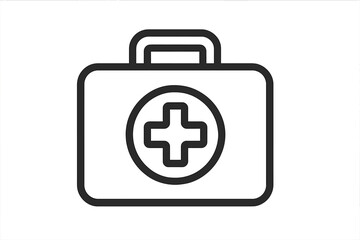 Obraz premium First aid kit icon. Medical bag symbol for emergency healthcare service. Doctor case with cross sign. Medicine chest for hospital, pharmacy, or clinic. Vector line illustration.