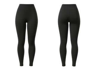 Front and back view of sleek black women's athletic leggings for fitness.