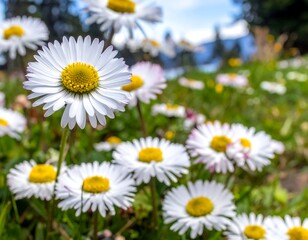 Fototapeta premium Close-up of white daisies in a field
