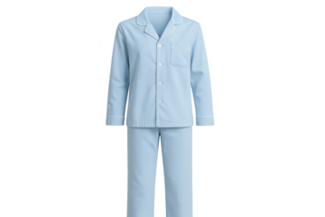 Classic light blue pajama set with crisp white piping, perfect for comfort.