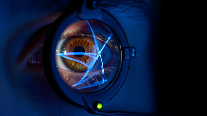 Close-up of Human Eye Undergoing Ophthalmic Examination with Blue Light (140 isolated on a transparent background